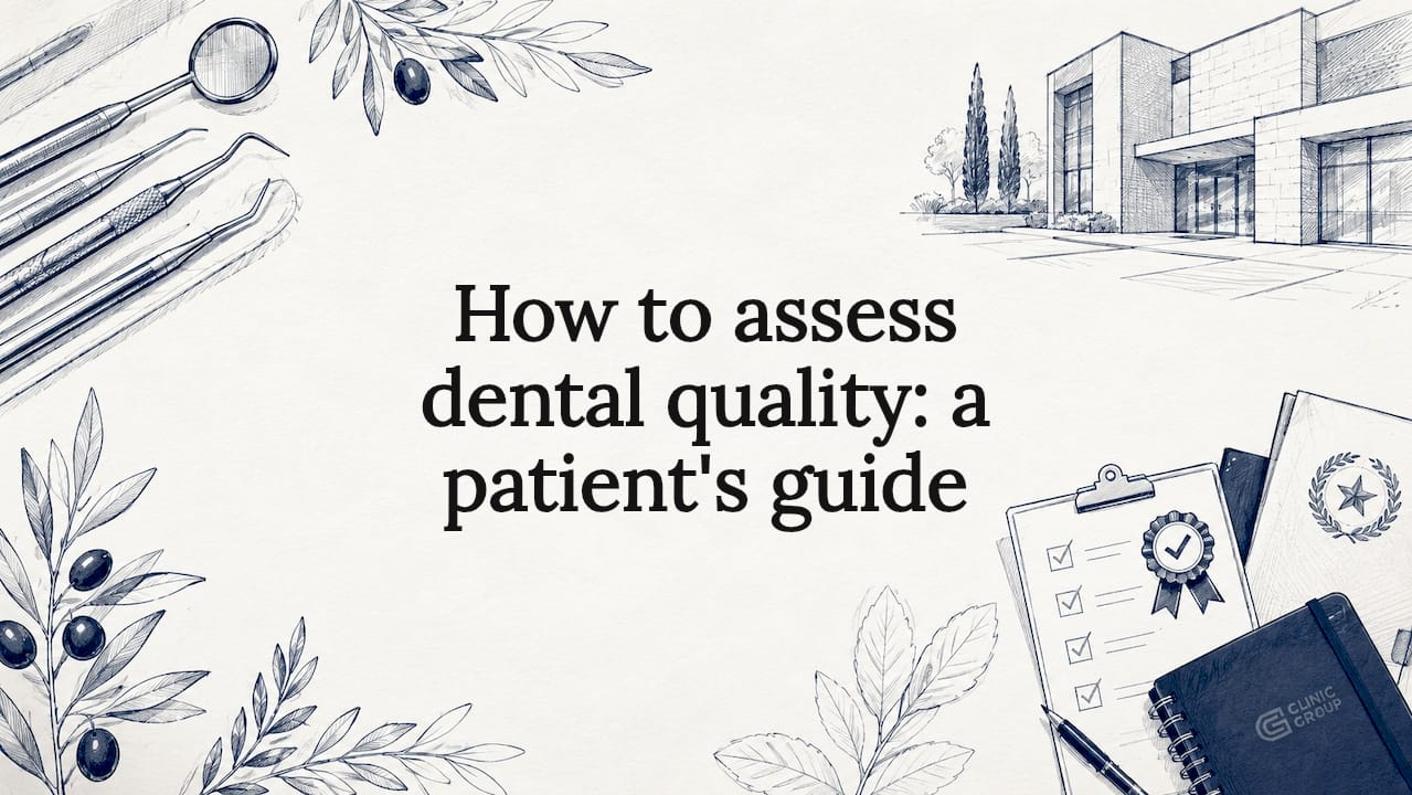 Decorative medical-themed dental title card illustration