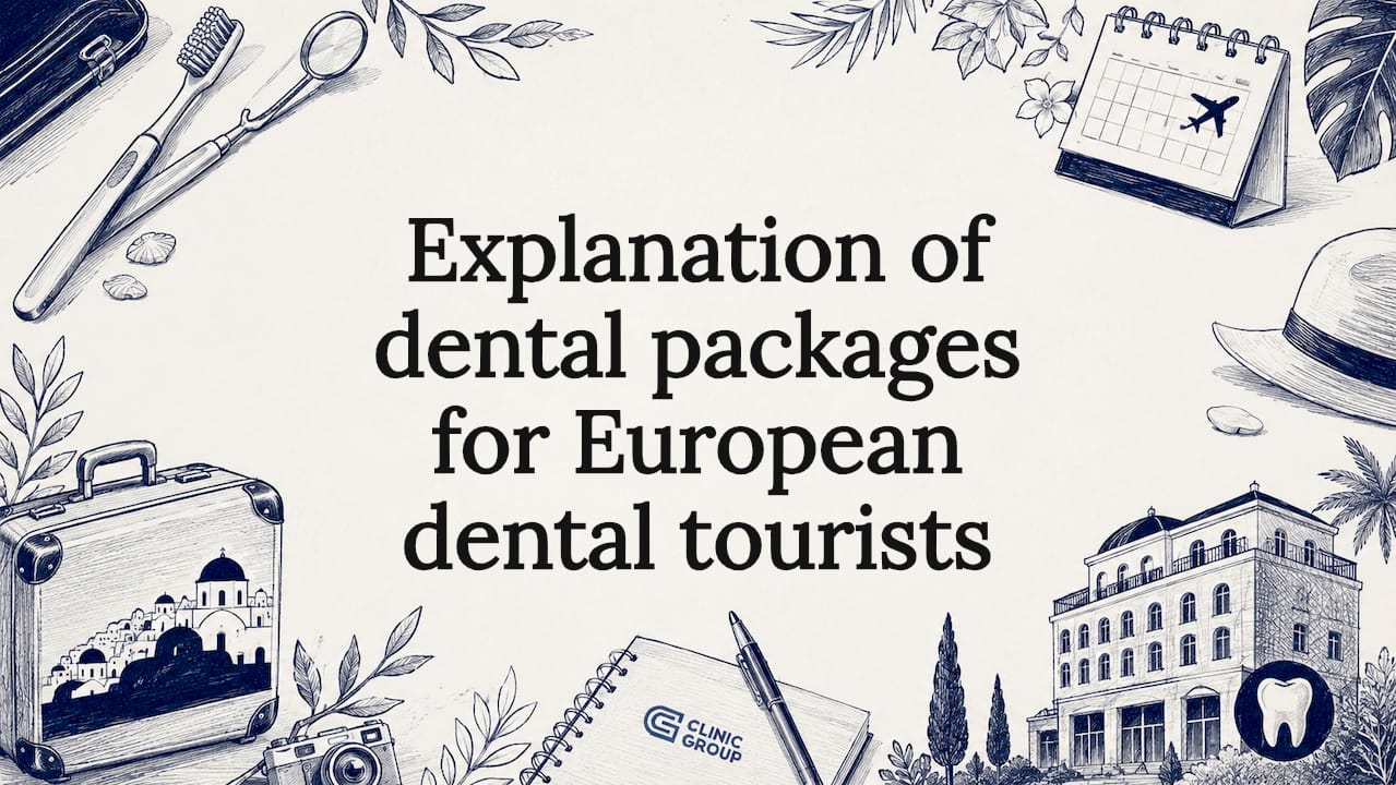 Decorative dental tourism title card illustration