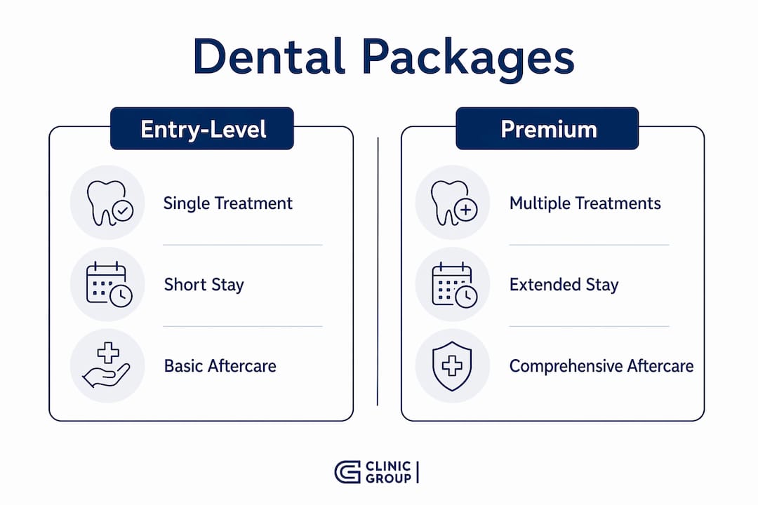 Infographic comparing entry-level and premium dental packages