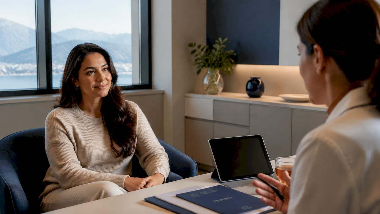 Patient in clinic room consulting remotely