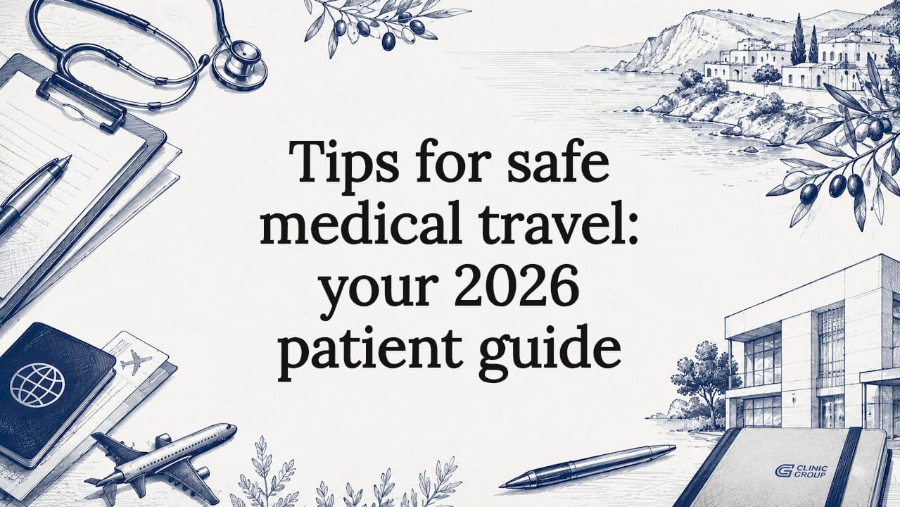 Decorative illustration medical travel title card