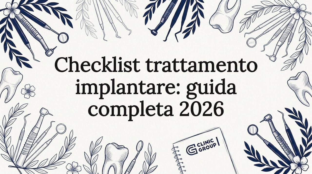 Strumenti dentistici decorativi illustrati, arricchiti da eleganti motivi botanici