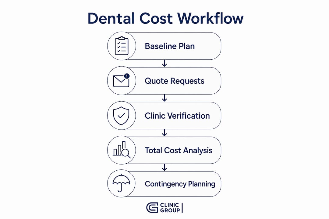 Infographic showing dental cost comparison workflow steps