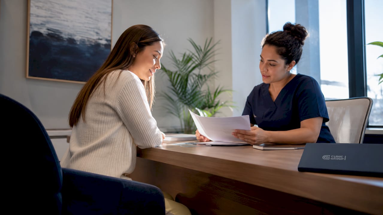 Diverse patient consultation in modern clinic