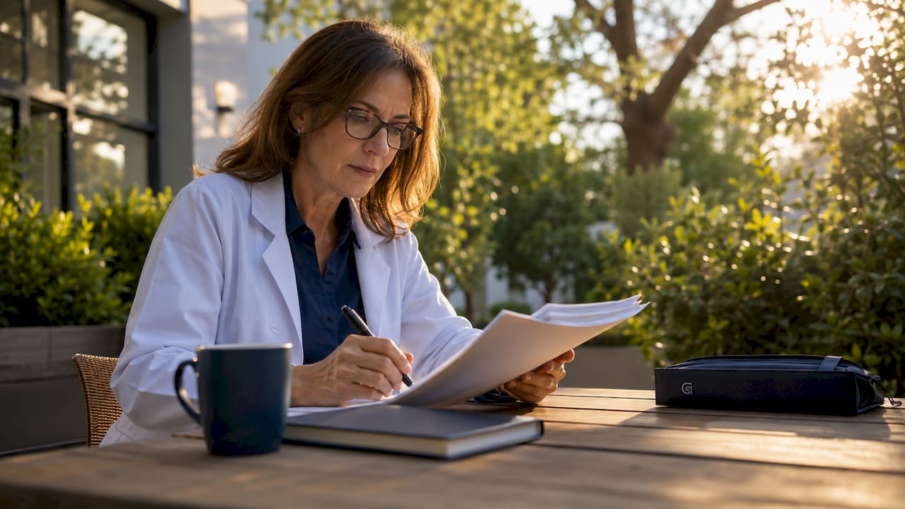 Il medico consulta la cartella clinica nel proprio studio.