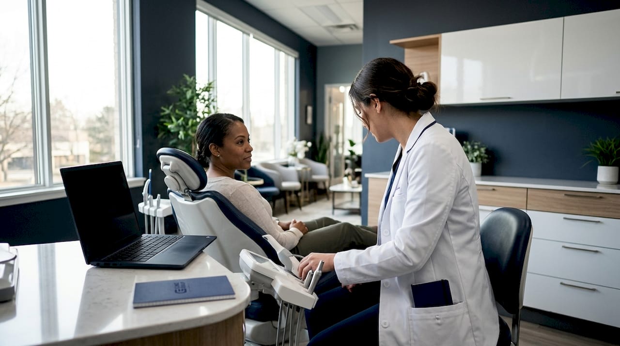 Patient consultation with dental professional using scanner