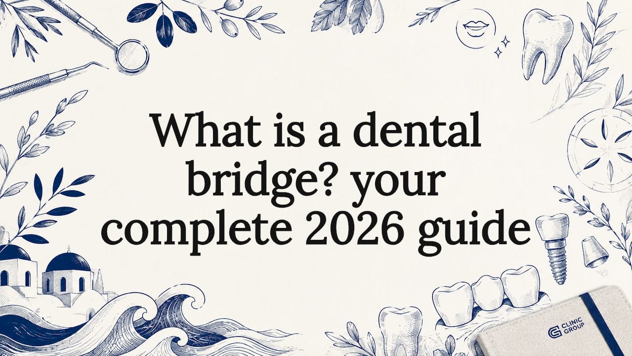 Decorative title card with dental-themed illustration elements