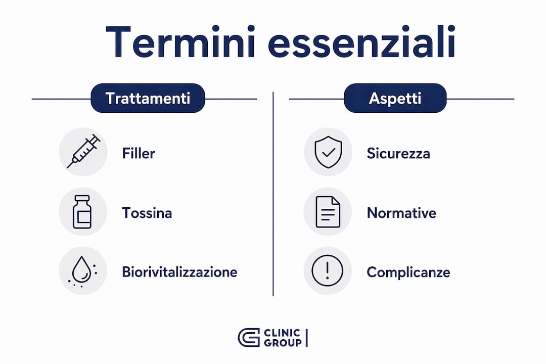 Grafico illustrativo che mette a confronto i principali termini e caratteristiche della medicina estetica