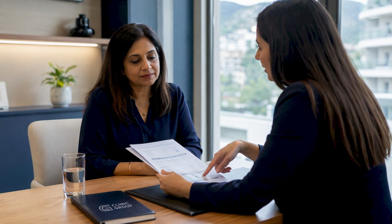 Patient consulting healthcare advisor about costs