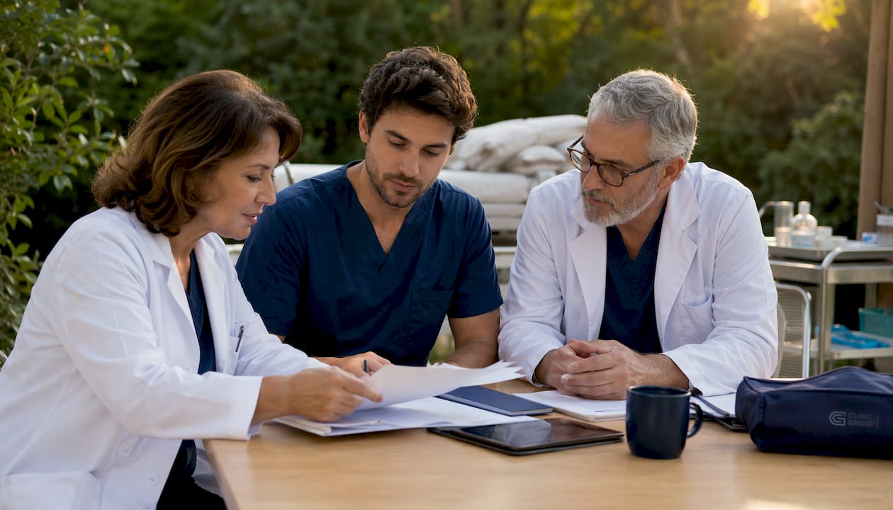 Il team medico analizza insieme le cartelle cliniche dei pazienti, confrontandosi per garantire le migliori cure possibili.