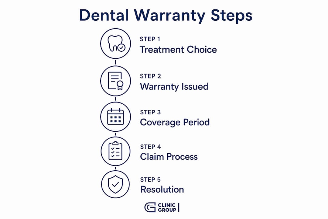 Infographic illustrating dental warranty process steps