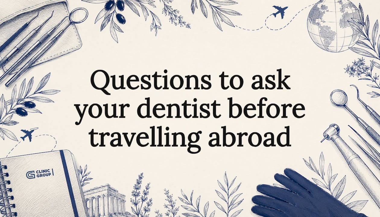 Decorative clean medical travel title card illustration