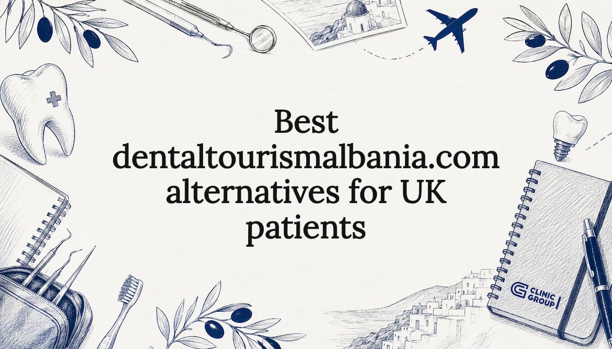 Decorative title card dental tourism illustration