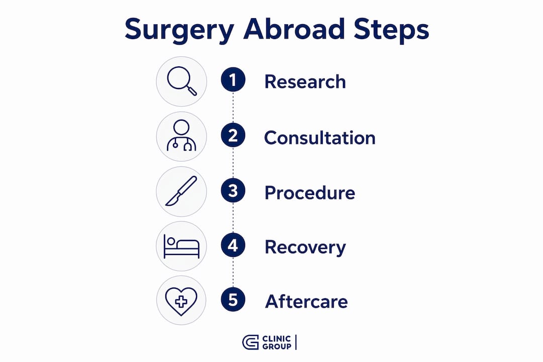 Infographic showing steps for plastic surgery abroad