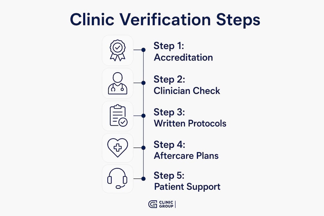 Infographic showing clinic verification steps