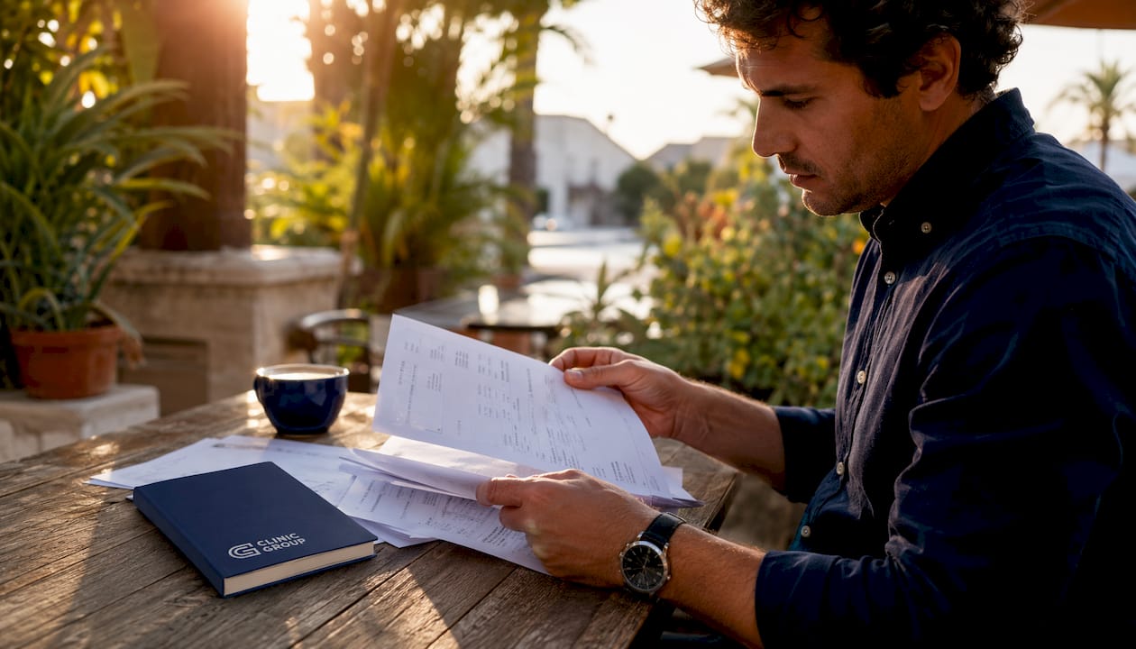 Patient reviewing medical cost documents