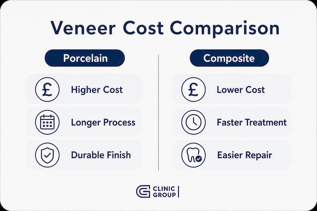 Infographic comparing porcelain and composite veneer costs