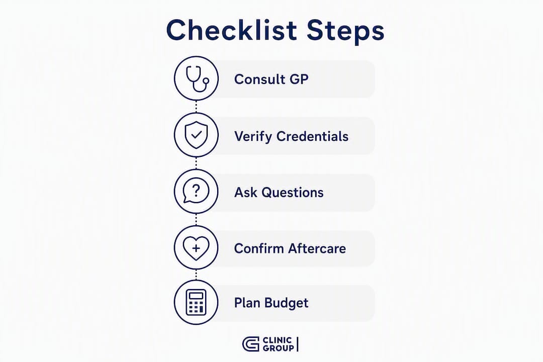 Infographic showing step-by-step checklist for finding trusted specialists