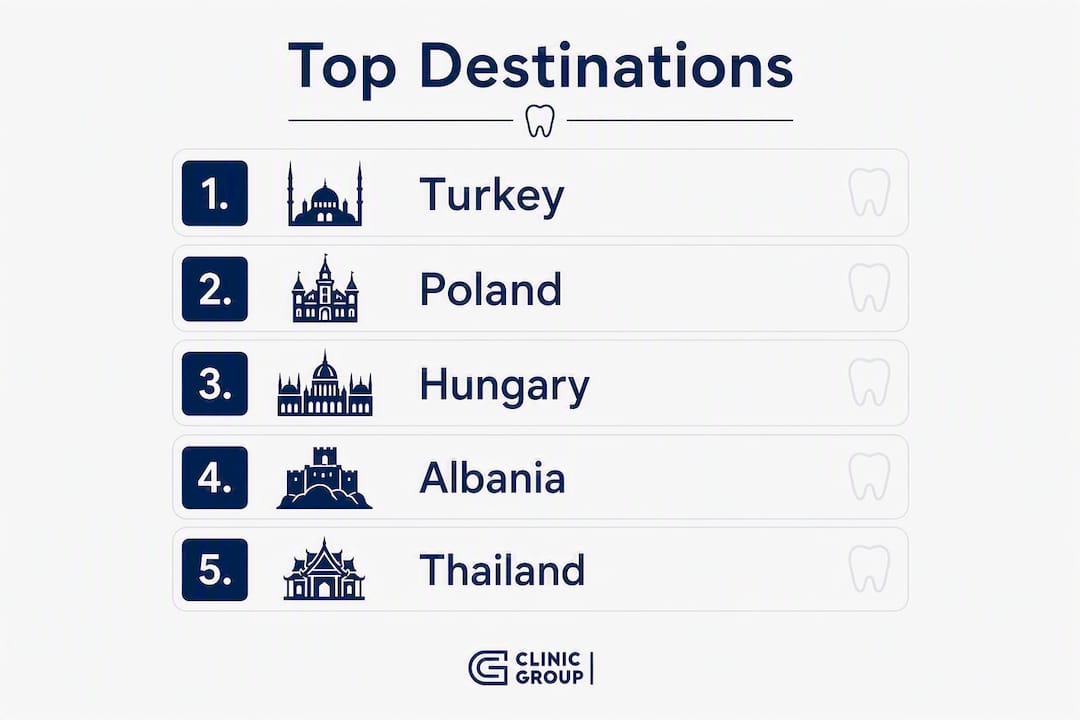 Infographic showing ranked top dental tourism destinations