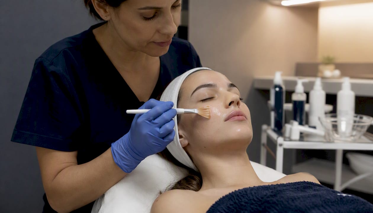 Applicazione di un peeling chimico sul viso
