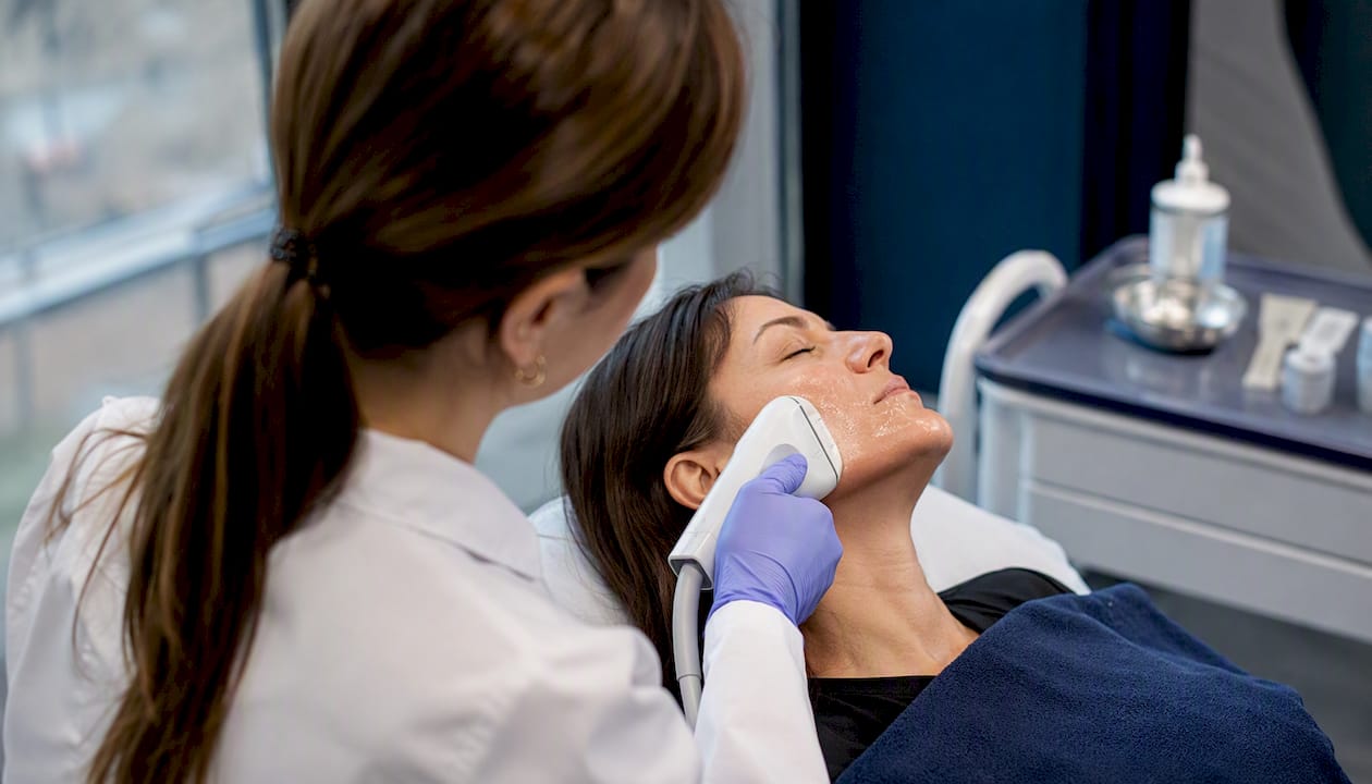 Trattamento viso con ultrasuoni focalizzati eseguito in clinica