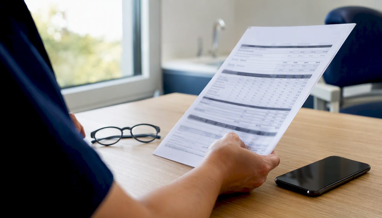 Primo piano di un preventivo medico tenuto in mano