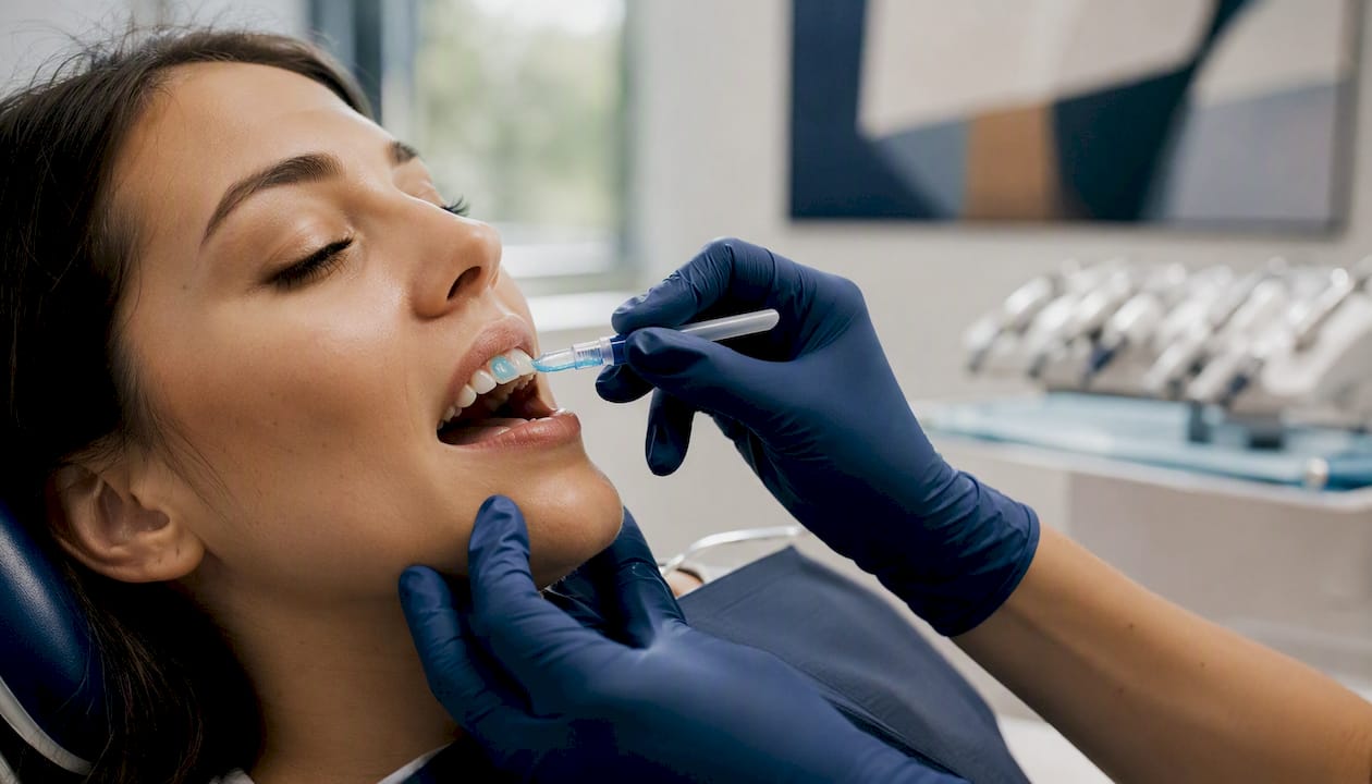 Gel sbiancante applicato direttamente sulla superficie dei denti