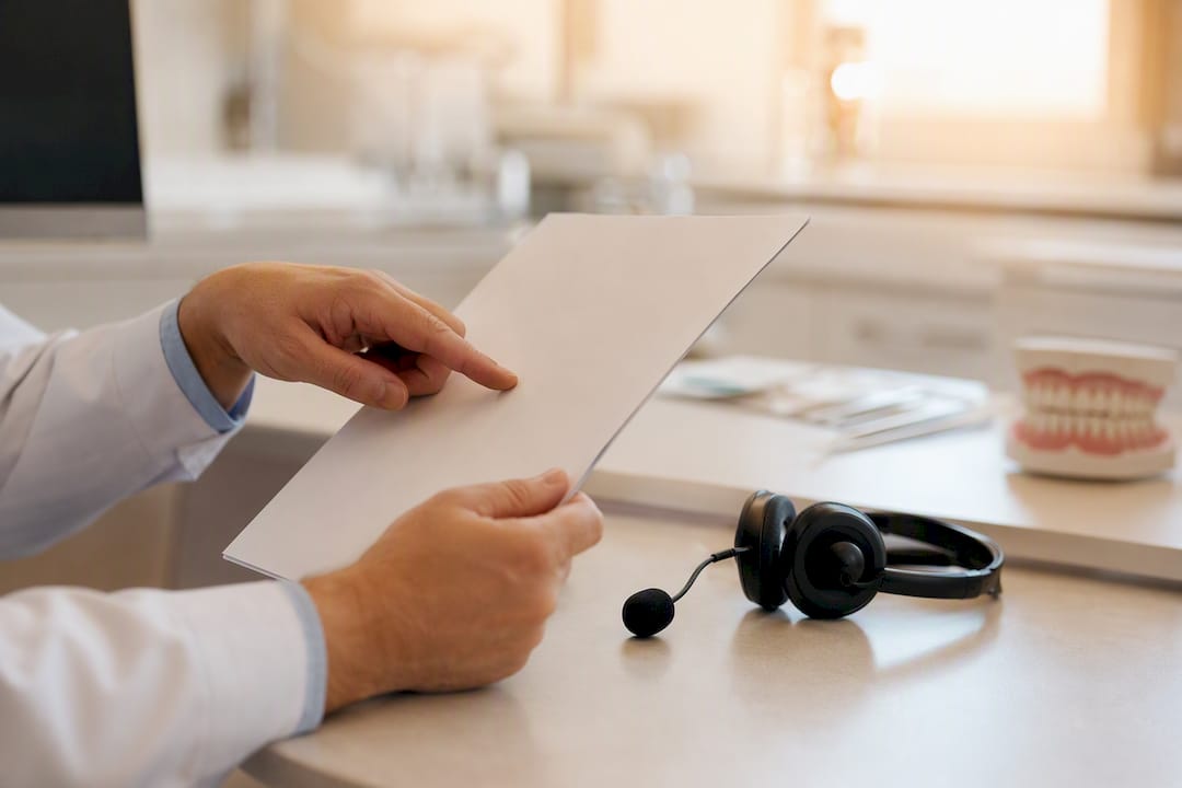 Hands indicating consent document during dental sedation consultation