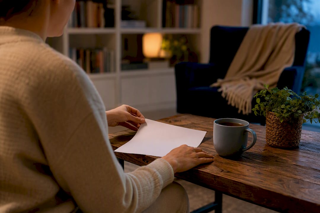 Hands approaching aftercare checklist at home