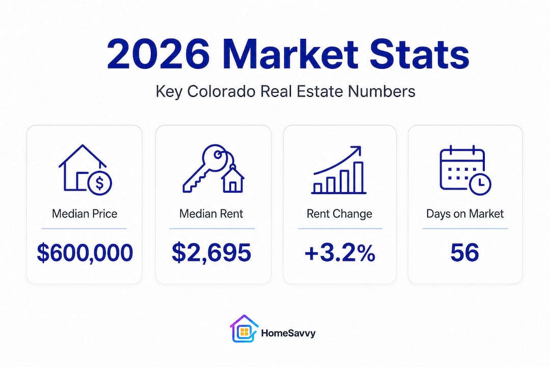 Infographic with 2026 Colorado real estate statistics