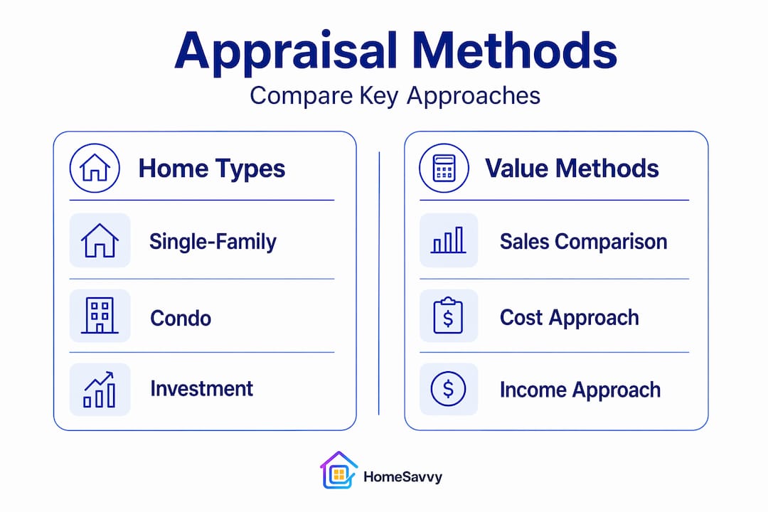 Infographic comparing appraisal methods and home types