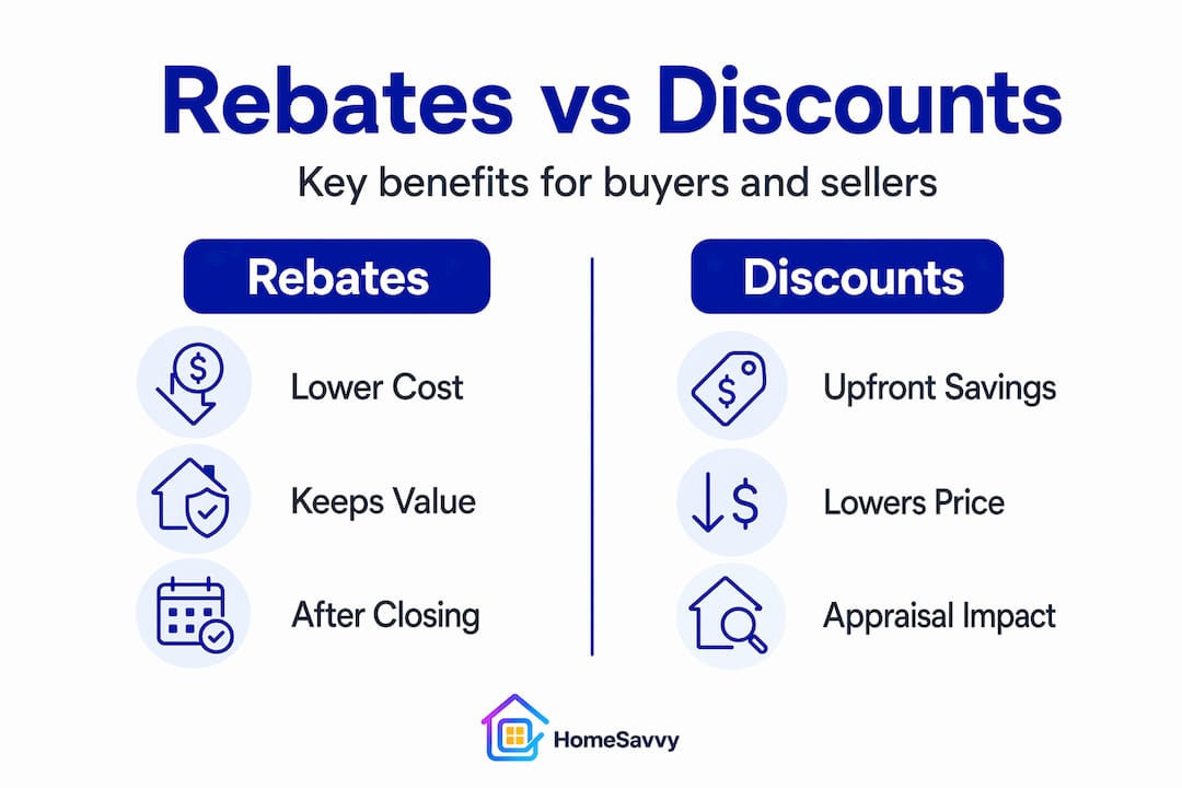 Infographic comparing rebates and discounts in real estate