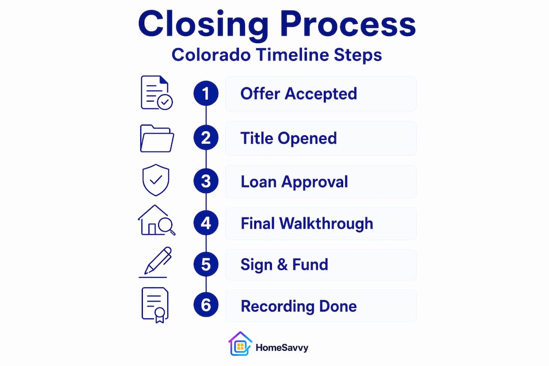 Infographic showing Colorado real estate closing steps
