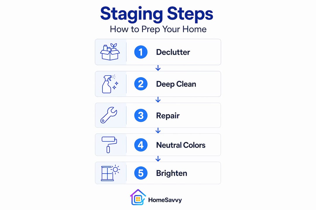 Infographic showing key steps for home staging