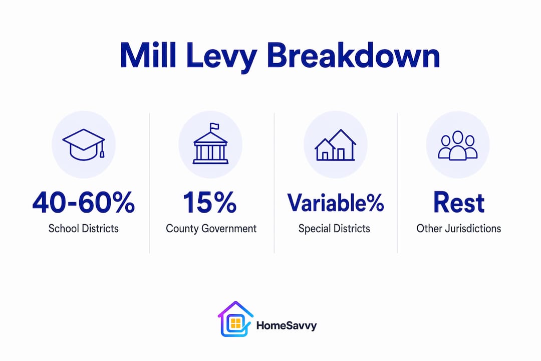 Infographic illustrating mill levy distribution in Colorado