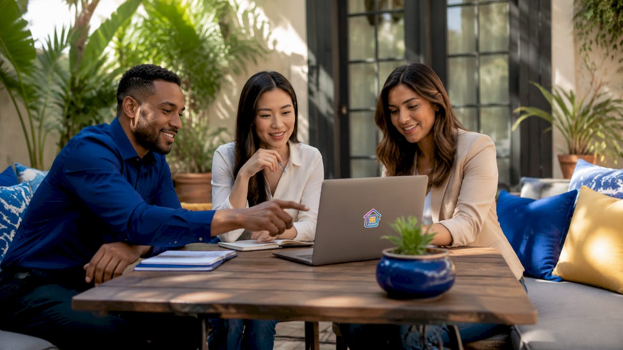 Team collaborating on virtual staging marketing tech