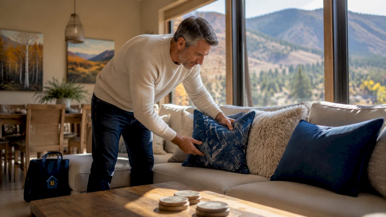 Person staging living room for sale