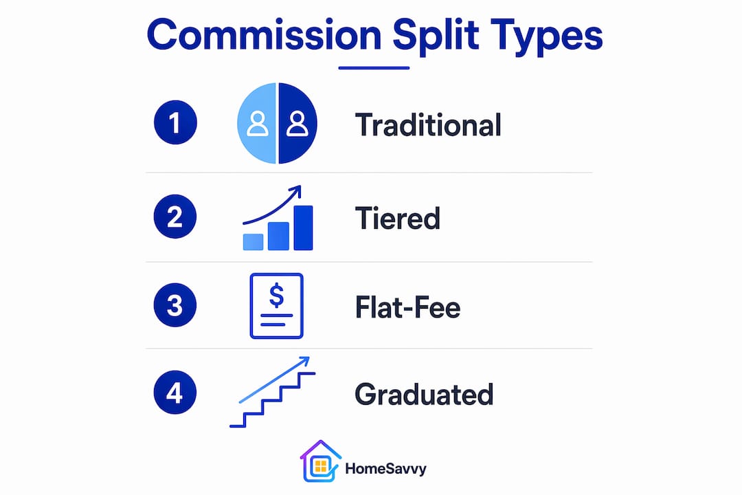 Infographic illustrating main commission split types