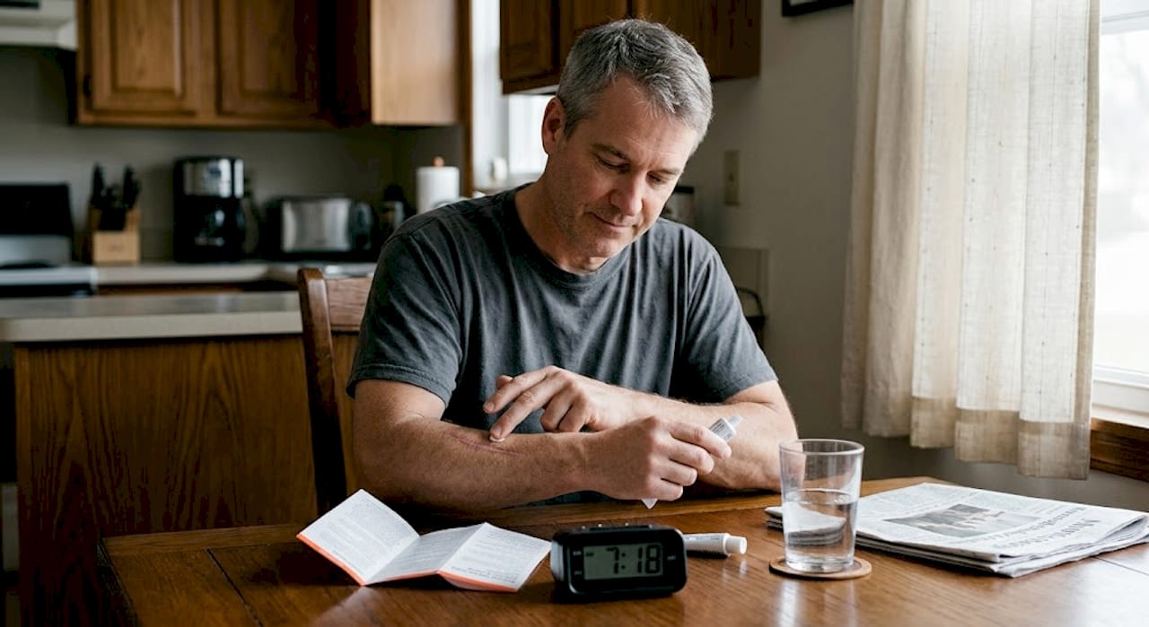 Man applying ointment during morning skin care routine