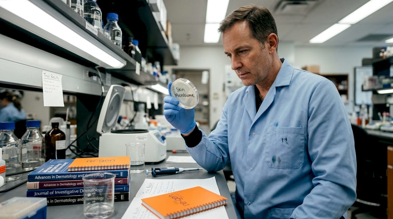 Researcher examines skin microbiome in lab