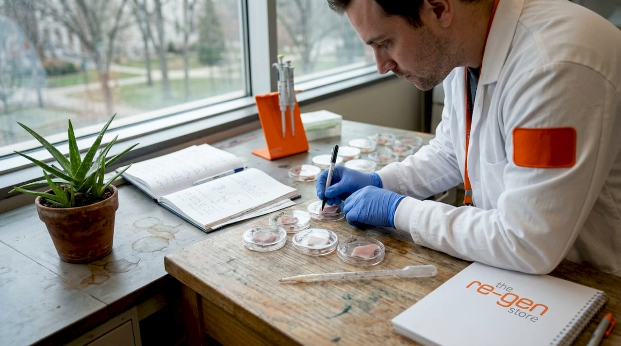 Lab technician comparing wound care treatments