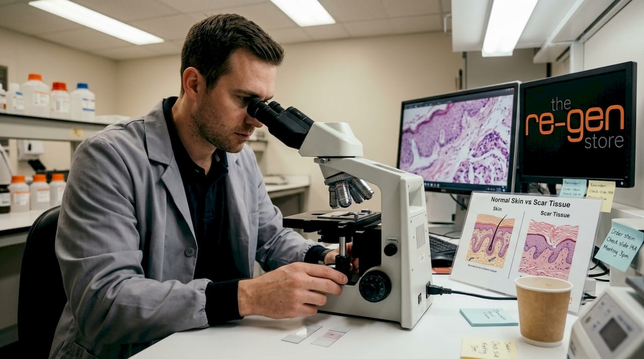 Technician compares scar and normal tissue samples