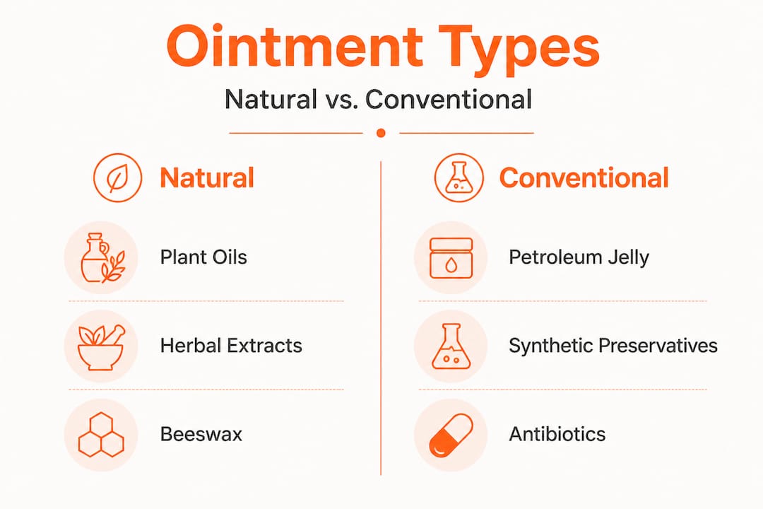 Comparison chart of natural and conventional ointment ingredients