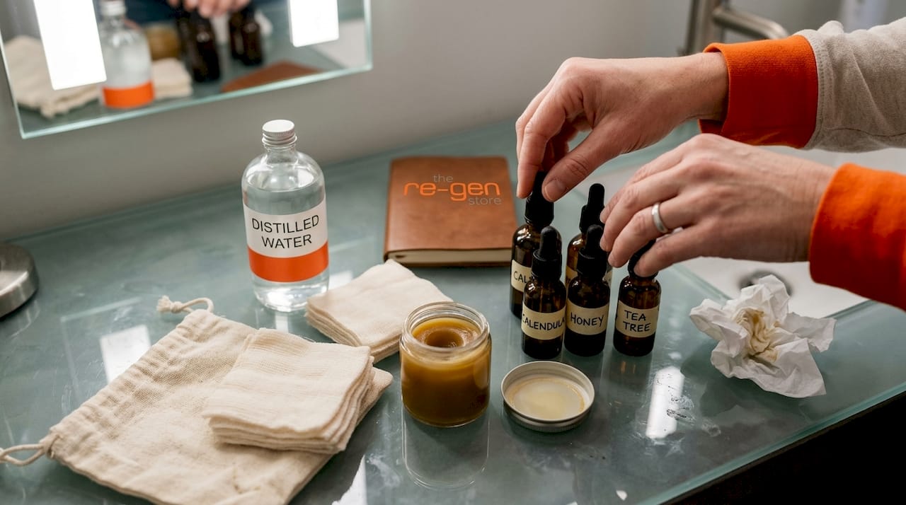 Natural moist wound healing supplies on counter