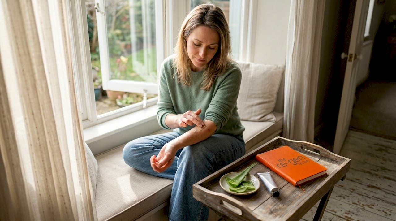 Woman applying natural skin remedy at home