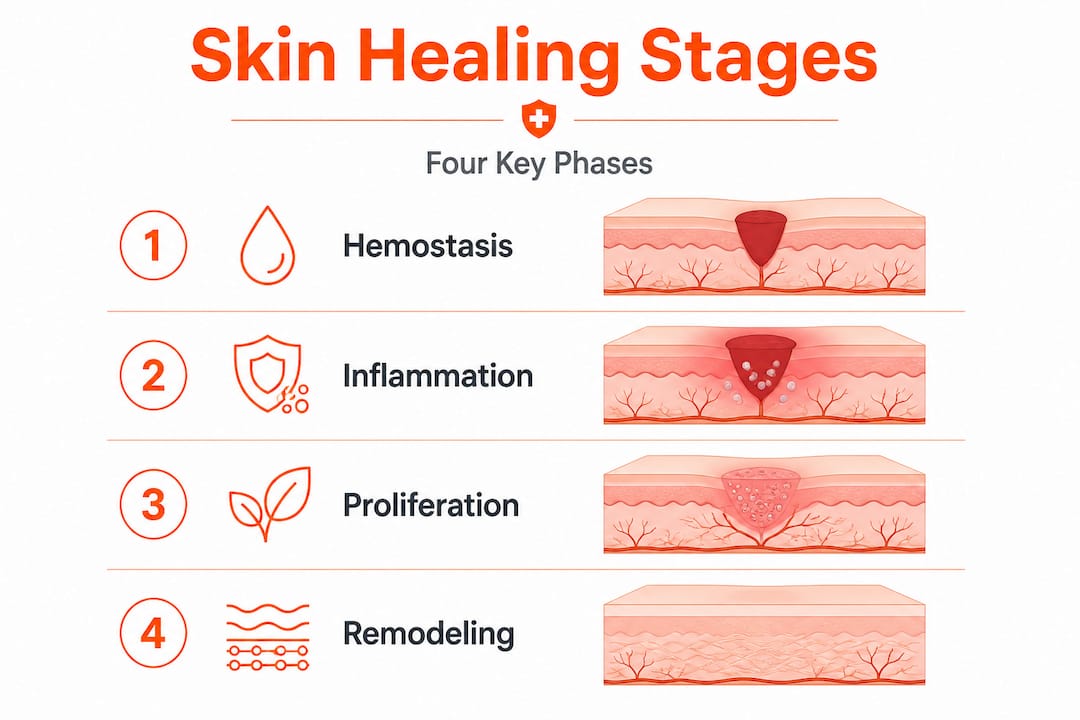 Vertical infographic of the four skin healing phases