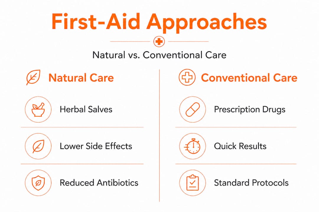 Infographic comparing natural and conventional first-aid