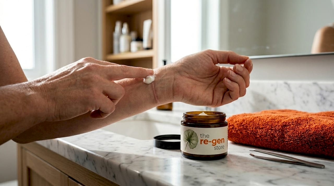 Applying Centella asiatica cream to scar