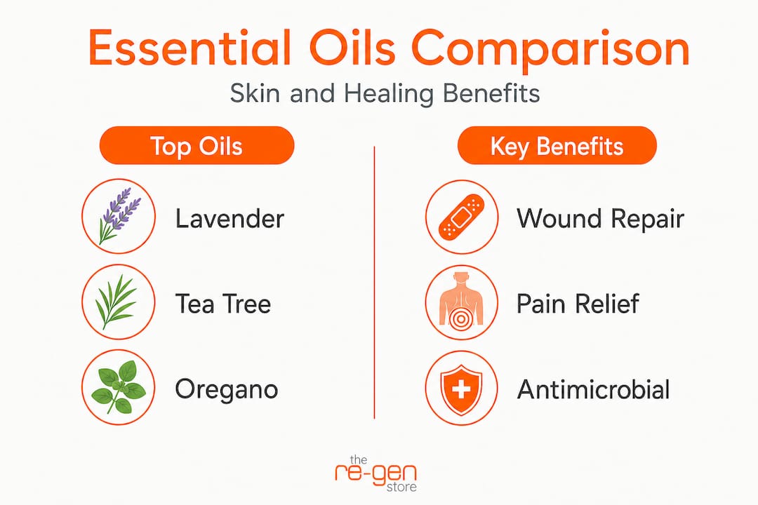 Infographic comparing essential oils and healing benefits