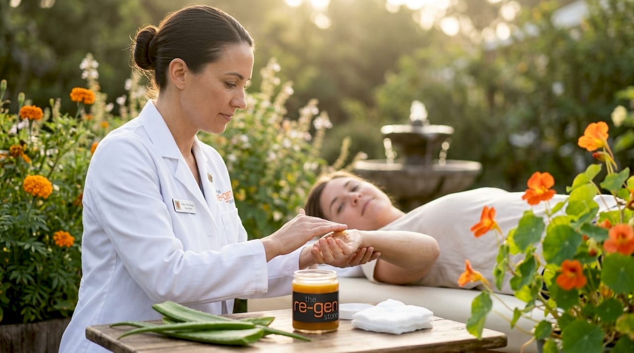 Healthcare worker applies plant-based wound care